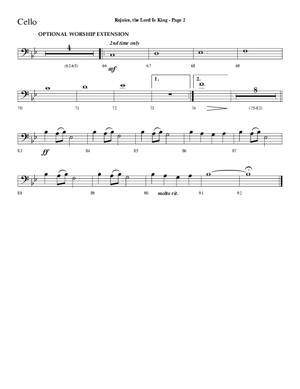 Rejoice The Lord Is King (Choral Anthem SATB) Cello (Lifeway Choral / Arr. Dave Williamson)
