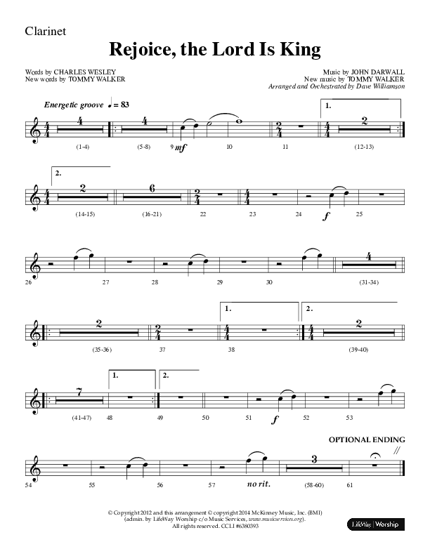 Rejoice The Lord Is King (Choral Anthem SATB) Clarinet (Lifeway Choral / Arr. Dave Williamson)
