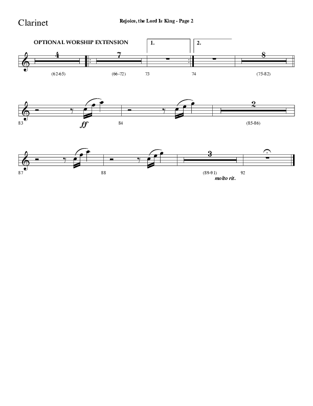 Rejoice The Lord Is King (Choral Anthem SATB) Clarinet (Lifeway Choral / Arr. Dave Williamson)