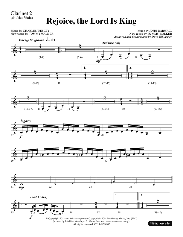 Rejoice The Lord Is King (Choral Anthem SATB) Clarinet (Lifeway Choral / Arr. Dave Williamson)