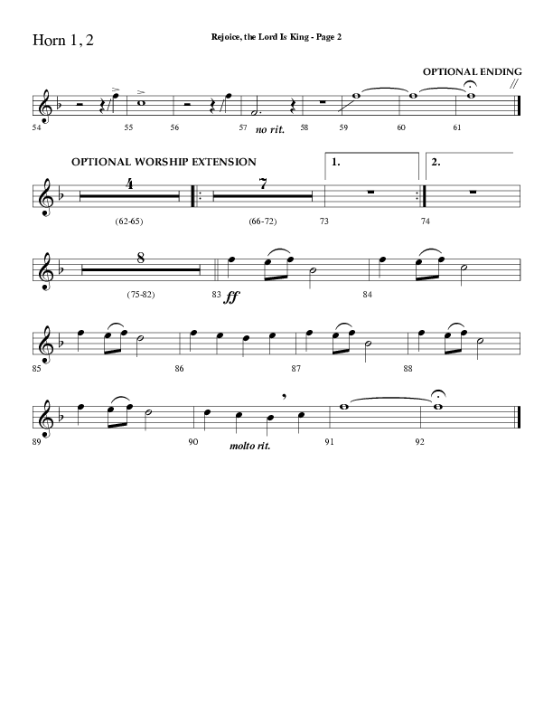 Rejoice The Lord Is King (Choral Anthem SATB) French Horn 1/2 (Lifeway Choral / Arr. Dave Williamson)