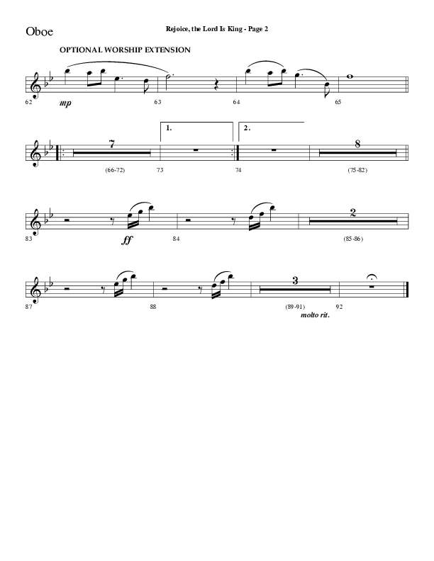 Rejoice The Lord Is King (Choral Anthem SATB) Oboe (Lifeway Choral / Arr. Dave Williamson)