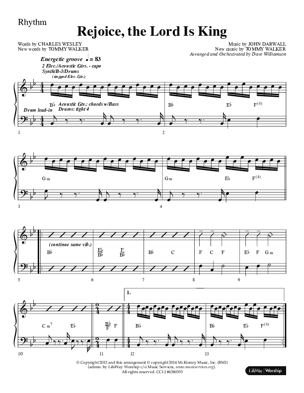 Rejoice The Lord Is King (Choral Anthem SATB) Rhythm Chart (Lifeway Choral / Arr. Dave Williamson)