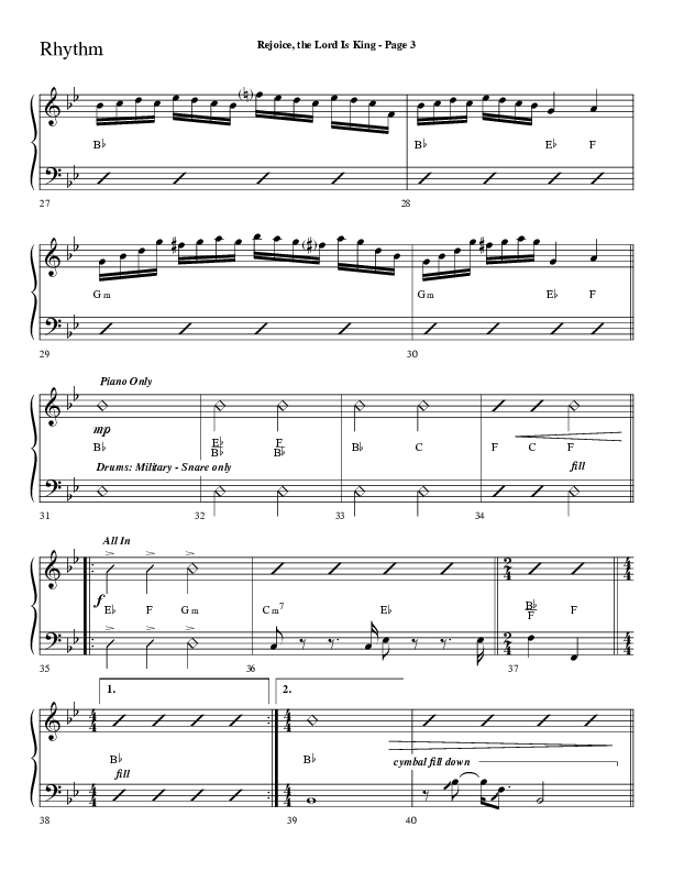 Rejoice The Lord Is King (Choral Anthem SATB) Rhythm Chart (Lifeway Choral / Arr. Dave Williamson)