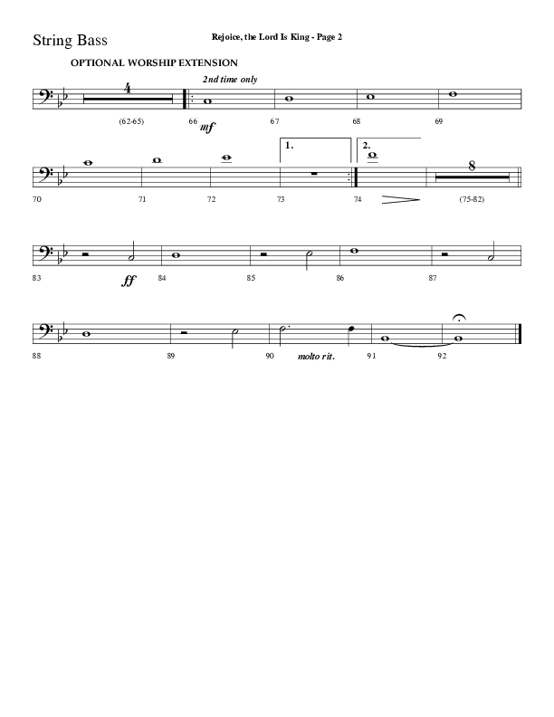 Rejoice The Lord Is King (Choral Anthem SATB) String Bass (Lifeway Choral / Arr. Dave Williamson)