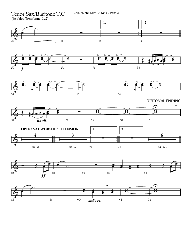 Rejoice The Lord Is King (Choral Anthem SATB) Tenor Sax/Baritone T.C. (Lifeway Choral / Arr. Dave Williamson)