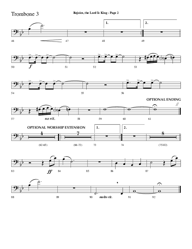 Rejoice The Lord Is King (Choral Anthem SATB) Trombone 3 (Lifeway Choral / Arr. Dave Williamson)