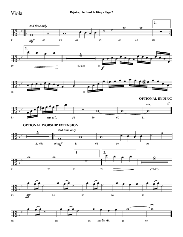 Rejoice The Lord Is King (Choral Anthem SATB) Viola (Lifeway Choral / Arr. Dave Williamson)