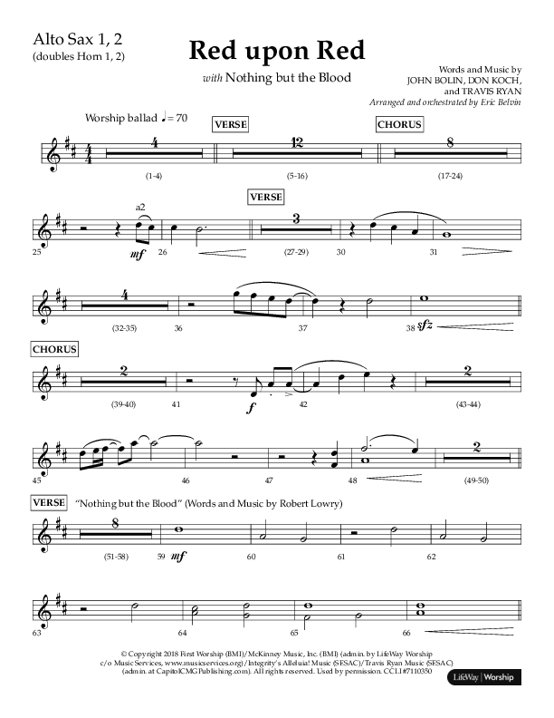 Red Upon Red (Choral Anthem SATB) Alto Sax 1/2 (Lifeway Choral / Arr. Eric Belvin)