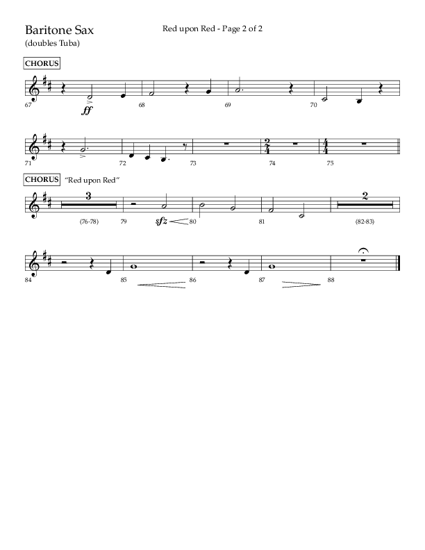 Red Upon Red (Choral Anthem SATB) Bari Sax (Lifeway Choral / Arr. Eric Belvin)