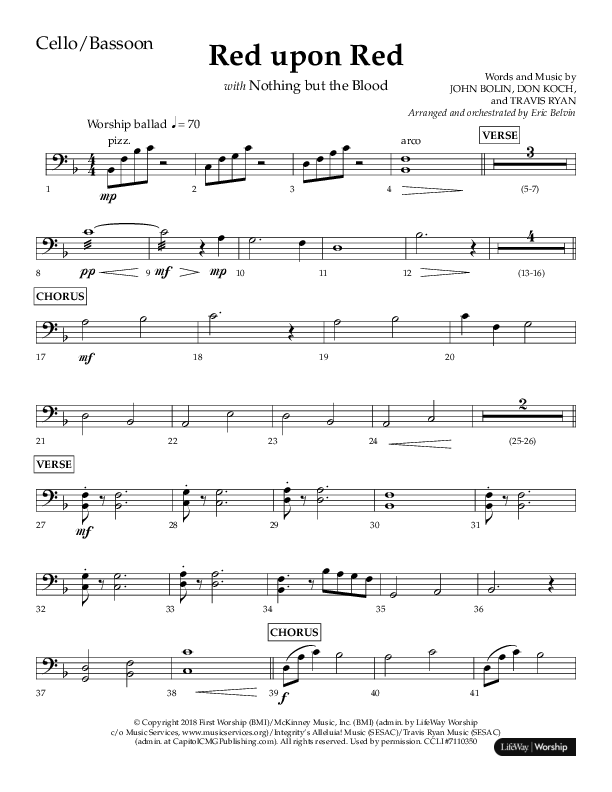 Red Upon Red (Choral Anthem SATB) Cello (Lifeway Choral / Arr. Eric Belvin)