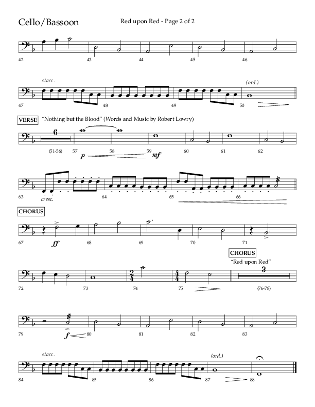 Red Upon Red (Choral Anthem SATB) Cello (Lifeway Choral / Arr. Eric Belvin)