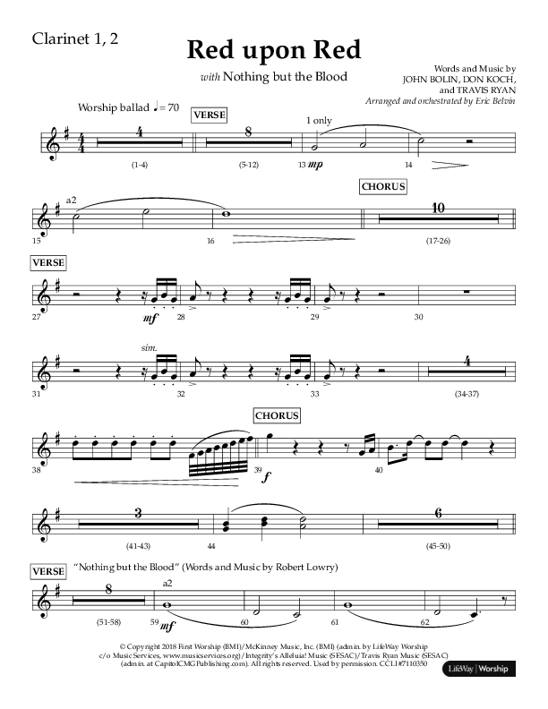 Red Upon Red (Choral Anthem SATB) Clarinet 1/2 (Lifeway Choral / Arr. Eric Belvin)