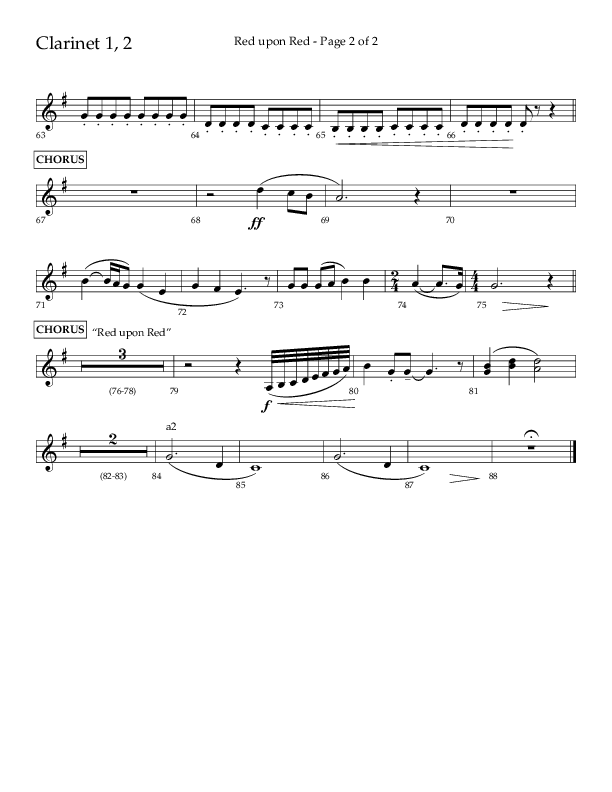 Red Upon Red (Choral Anthem SATB) Clarinet 1/2 (Lifeway Choral / Arr. Eric Belvin)