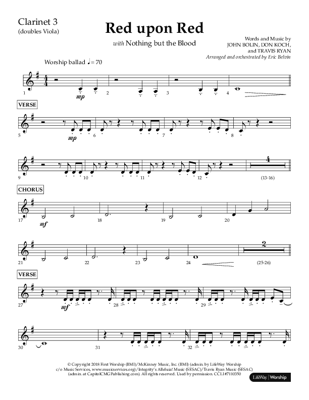 Red Upon Red (Choral Anthem SATB) Clarinet 3 (Lifeway Choral / Arr. Eric Belvin)
