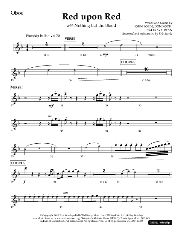 Red Upon Red (Choral Anthem SATB) Oboe (Lifeway Choral / Arr. Eric Belvin)