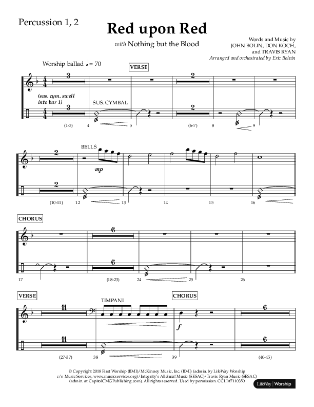 Red Upon Red (Choral Anthem SATB) Percussion 1/2 (Lifeway Choral / Arr. Eric Belvin)