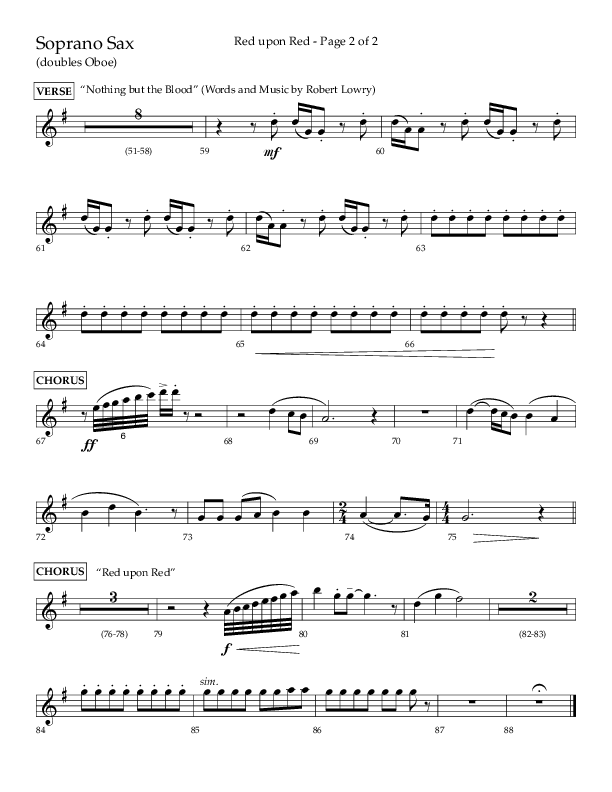 Red Upon Red (Choral Anthem SATB) Soprano Sax (Lifeway Choral / Arr. Eric Belvin)