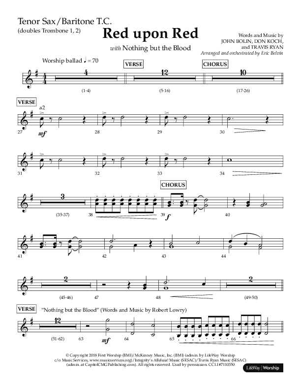 Red Upon Red (Choral Anthem SATB) Tenor Sax/Baritone T.C. (Lifeway Choral / Arr. Eric Belvin)