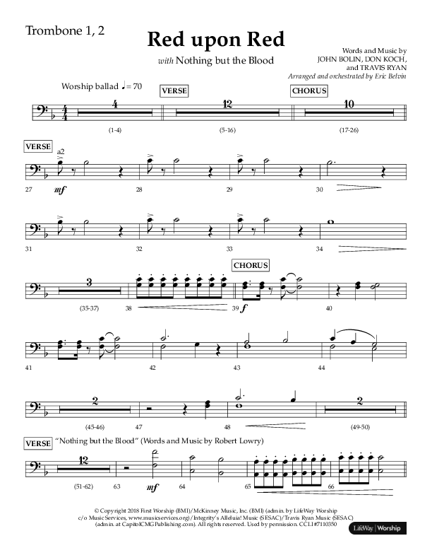 Red Upon Red (Choral Anthem SATB) Trombone 1/2 (Lifeway Choral / Arr. Eric Belvin)