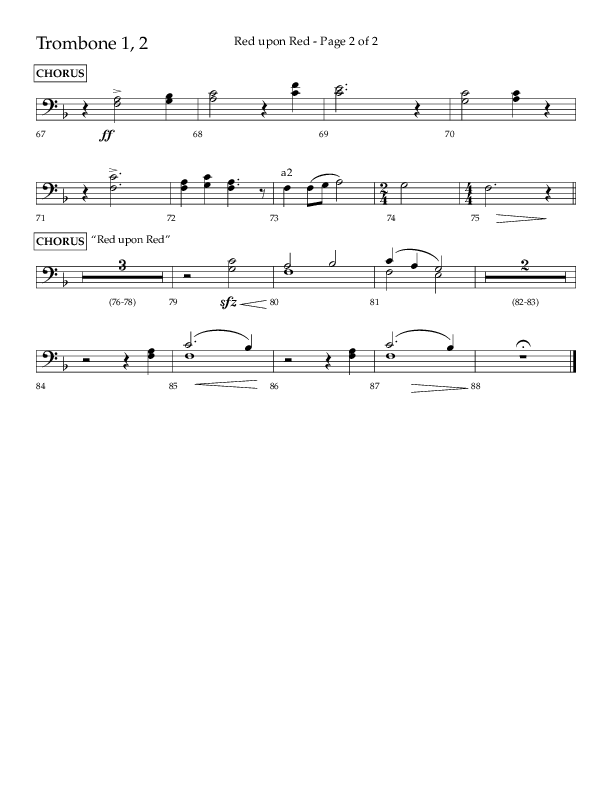 Red Upon Red (Choral Anthem SATB) Trombone 1/2 (Lifeway Choral / Arr. Eric Belvin)