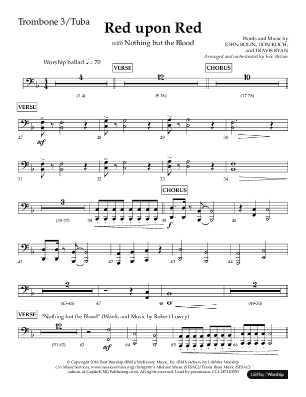 Red Upon Red (Choral Anthem SATB) Trombone 3/Tuba (Lifeway Choral / Arr. Eric Belvin)