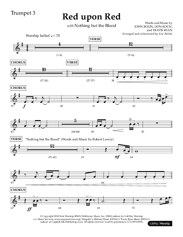 Red Upon Red (Choral Anthem SATB) Trumpet 3 (Lifeway Choral / Arr. Eric Belvin)