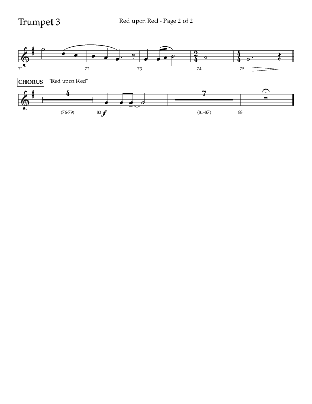 Red Upon Red (Choral Anthem SATB) Trumpet 3 (Lifeway Choral / Arr. Eric Belvin)