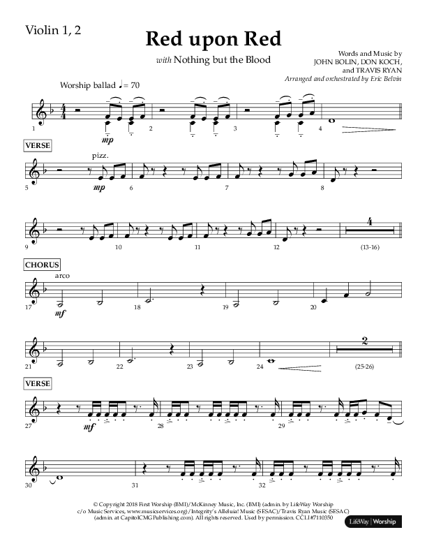 Red Upon Red (Choral Anthem SATB) Violin 1/2 (Lifeway Choral / Arr. Eric Belvin)