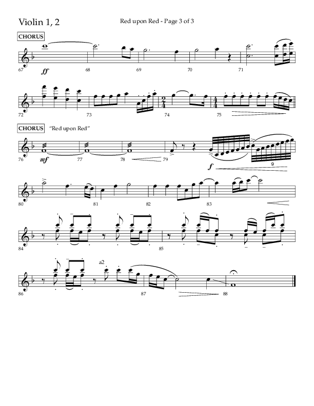 Red Upon Red (Choral Anthem SATB) Violin 1/2 (Lifeway Choral / Arr. Eric Belvin)