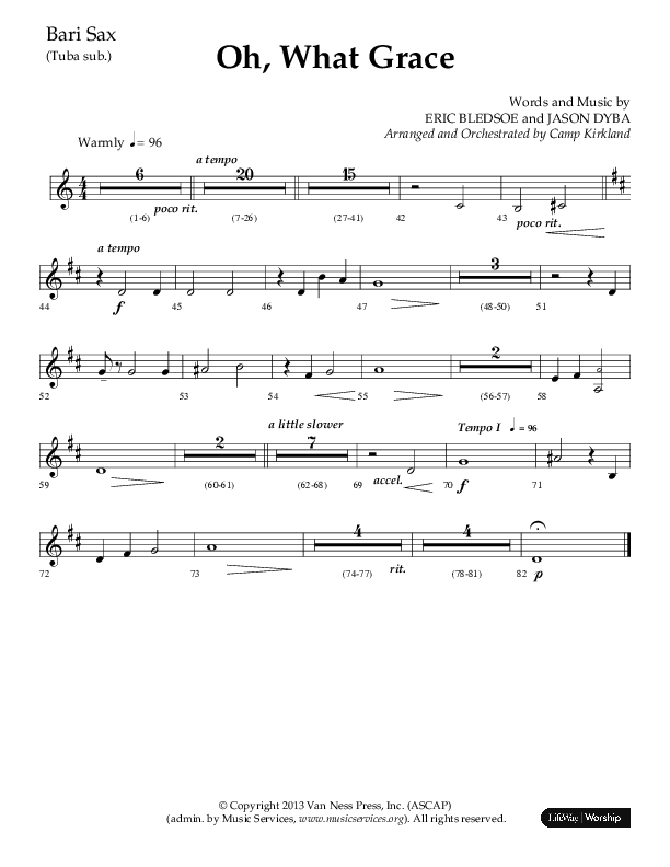 Oh What Grace (Choral Anthem SATB) Bari Sax (Lifeway Choral / Arr. Camp Kirkland)