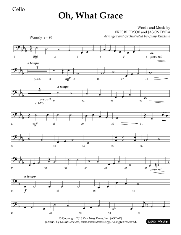 Oh What Grace (Choral Anthem SATB) Cello (Lifeway Choral / Arr. Camp Kirkland)
