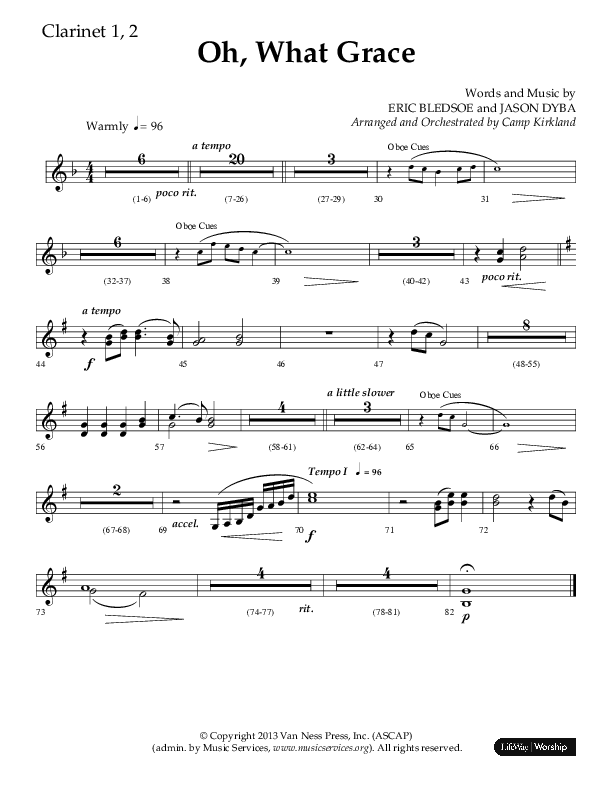 Oh What Grace (Choral Anthem SATB) Clarinet 1/2 (Lifeway Choral / Arr. Camp Kirkland)
