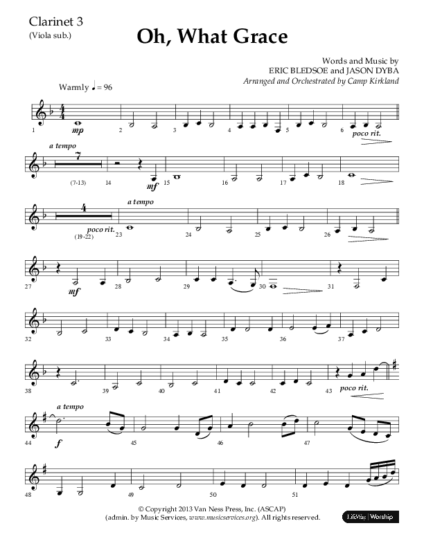 Oh What Grace (Choral Anthem SATB) Clarinet 3 (Lifeway Choral / Arr. Camp Kirkland)