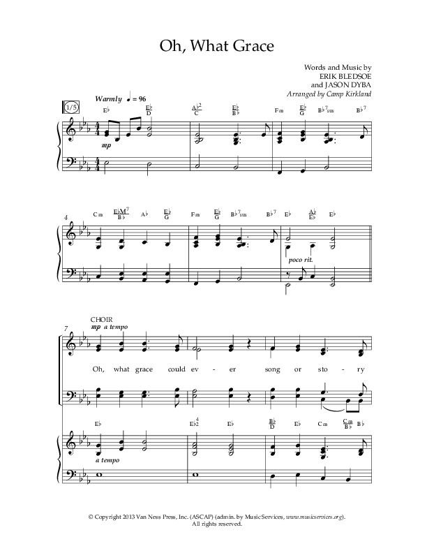 Oh What Grace (Choral Anthem SATB) Anthem (SATB/Piano) (Lifeway Choral / Arr. Camp Kirkland)