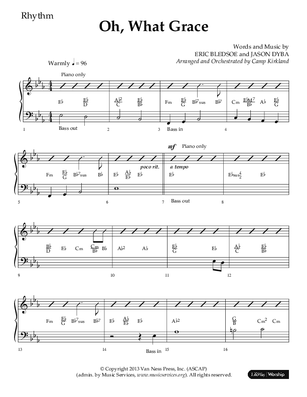 Oh What Grace (Choral Anthem SATB) Rhythm Chart (Lifeway Choral / Arr. Camp Kirkland)