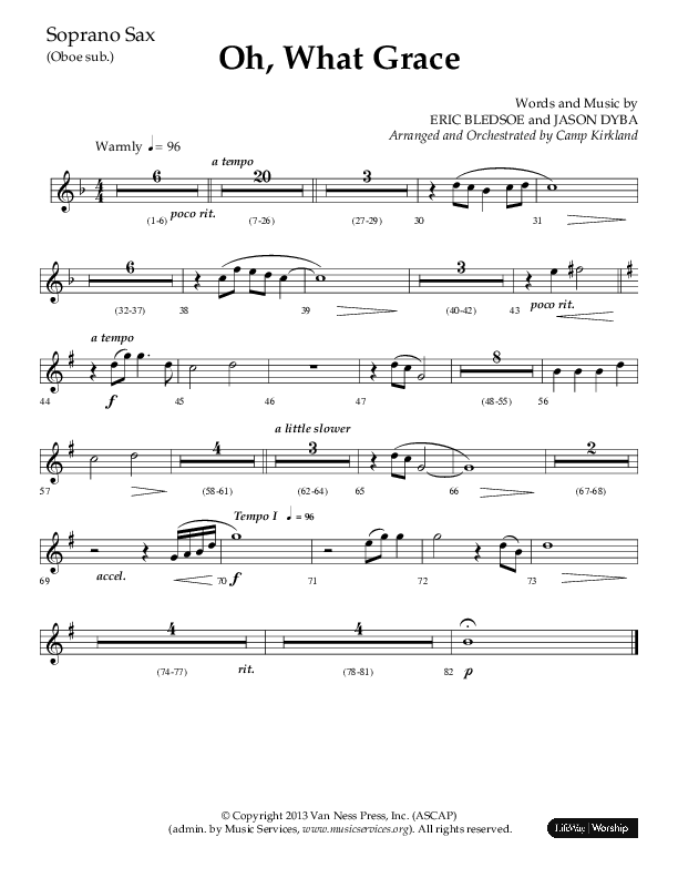 Oh What Grace (Choral Anthem SATB) Soprano Sax (Lifeway Choral / Arr. Camp Kirkland)