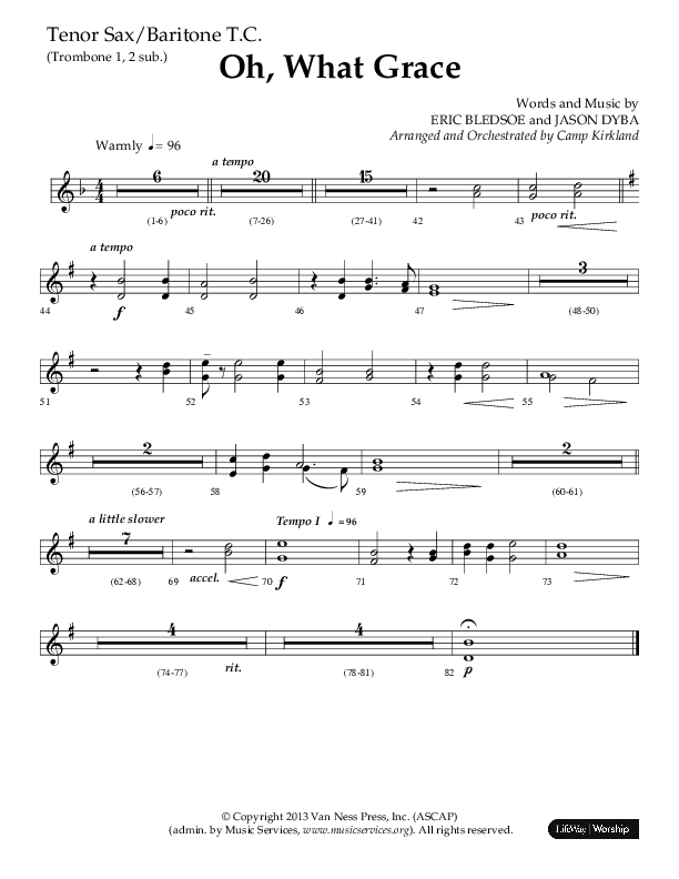 Oh What Grace (Choral Anthem SATB) Tenor Sax/Baritone T.C. (Lifeway Choral / Arr. Camp Kirkland)