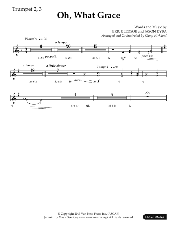 Oh What Grace (Choral Anthem SATB) Trumpet 2/3 (Lifeway Choral / Arr. Camp Kirkland)