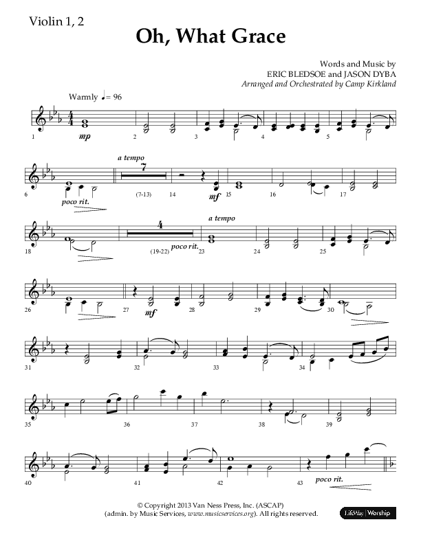 Oh What Grace (Choral Anthem SATB) Violin 1/2 (Lifeway Choral / Arr. Camp Kirkland)