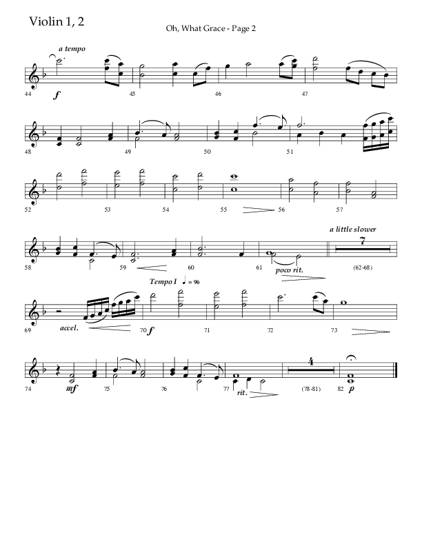 Oh What Grace (Choral Anthem SATB) Violin 1/2 (Lifeway Choral / Arr. Camp Kirkland)