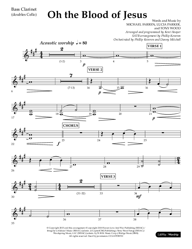 Oh The Blood Of Jesus (Choral Anthem SATB) Bass Clarinet (Lifeway Choral / Arr. Kent Hooper / Arr. Phillip Keveren)