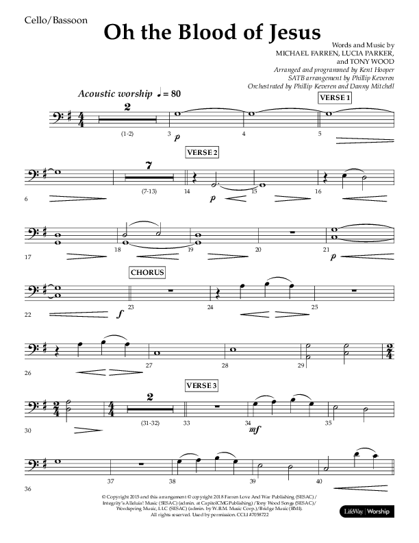 Oh The Blood Of Jesus (Choral Anthem SATB) Cello (Lifeway Choral / Arr. Kent Hooper / Arr. Philip Keveren)