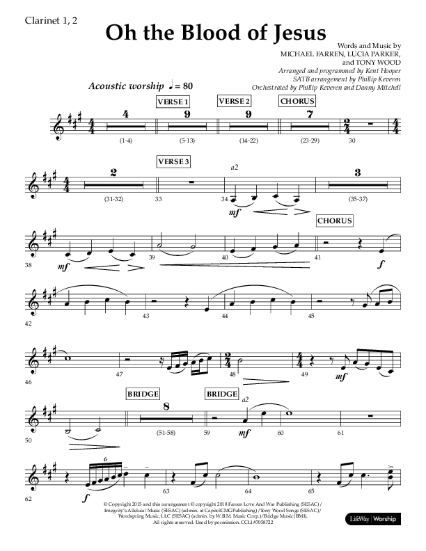 Oh The Blood Of Jesus (Choral Anthem SATB) Clarinet 1/2 (Lifeway Choral / Arr. Kent Hooper / Arr. Phillip Keveren)