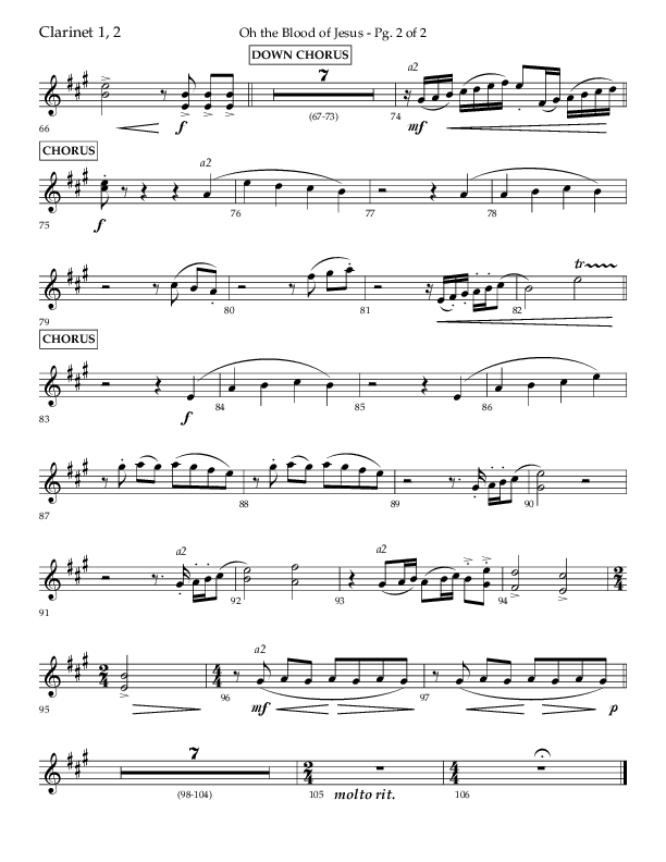 Oh The Blood Of Jesus (Choral Anthem SATB) Clarinet 1/2 (Lifeway Choral / Arr. Kent Hooper / Arr. Phillip Keveren)