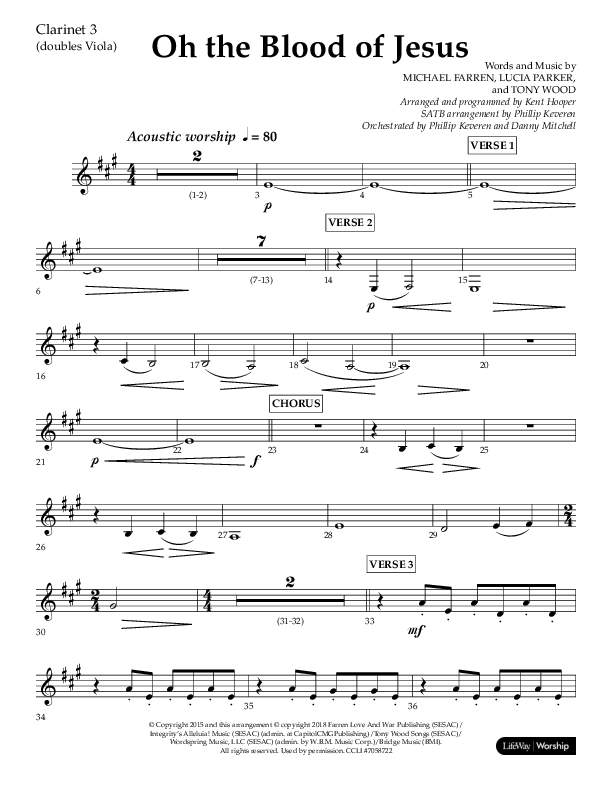 Oh The Blood Of Jesus (Choral Anthem SATB) Clarinet 3 (Lifeway Choral / Arr. Kent Hooper / Arr. Phillip Keveren)