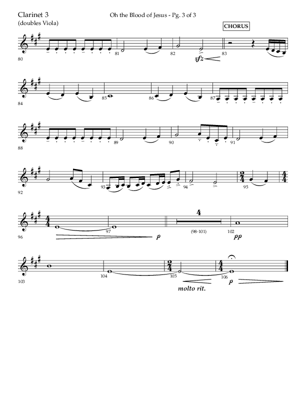 Oh The Blood Of Jesus (Choral Anthem SATB) Clarinet 3 (Lifeway Choral / Arr. Kent Hooper / Arr. Phillip Keveren)