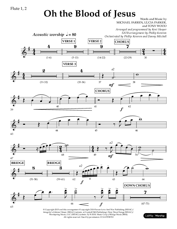 Oh The Blood Of Jesus (Choral Anthem SATB) Flute 1/2 (Lifeway Choral / Arr. Kent Hooper / Arr. Phillip Keveren)