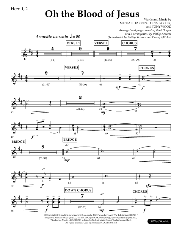Oh The Blood Of Jesus (Choral Anthem SATB) French Horn 1/2 (Lifeway Choral / Arr. Kent Hooper / Arr. Philip Keveren)
