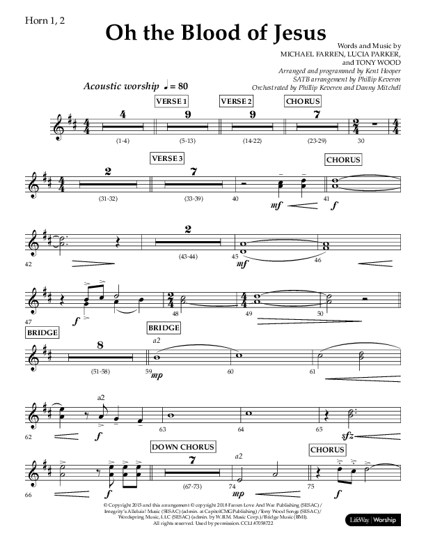Oh The Blood Of Jesus (Choral Anthem SATB) French Horn 1/2 (Lifeway Choral / Arr. Kent Hooper / Arr. Phillip Keveren)